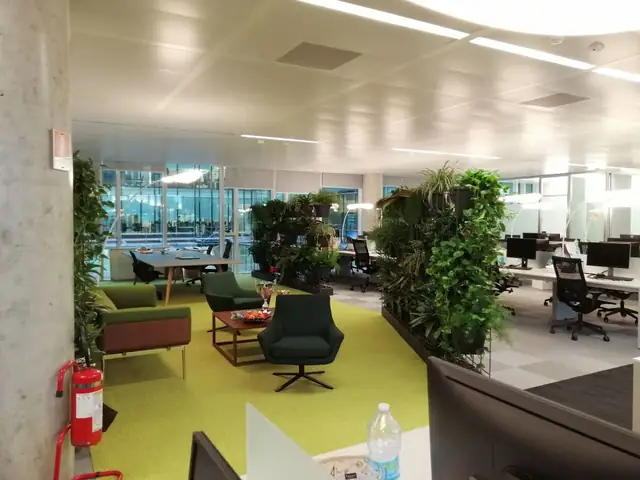 Open space di uffici con illuminazione a soffitto